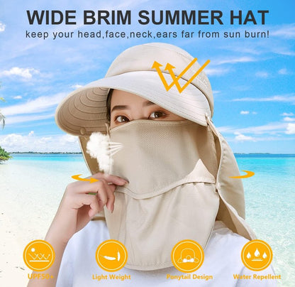 Wide Brim Sun Hat for Women - UV Protection with Detachable Neck Flap | Perfect for Garden, Fishing & Hiking