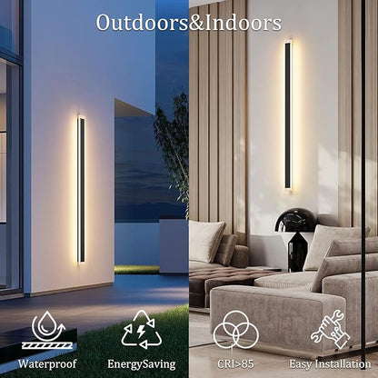 59in Long Outdoor LED Light IP65 Waterproof,Modern Exterior Wall Sconce Black 3000K for House Courtyard