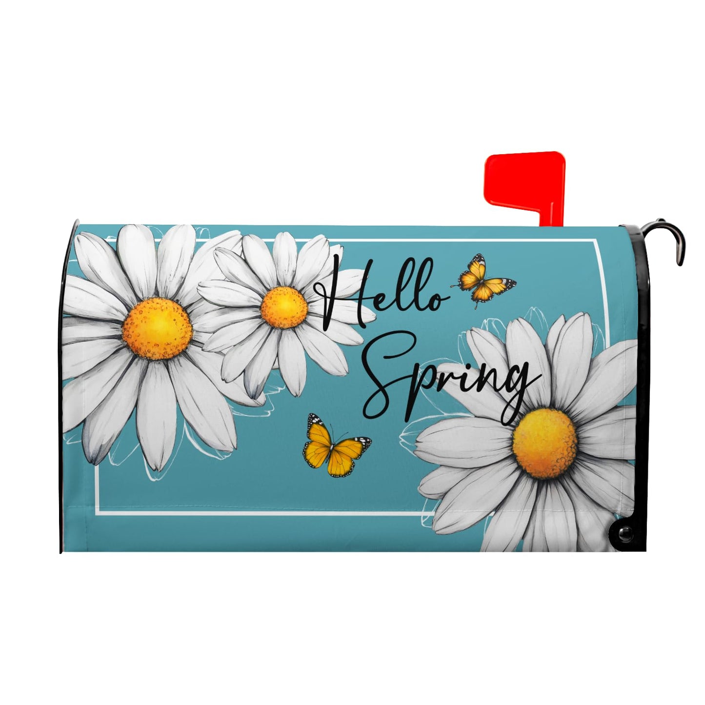 VentuCoven Spring Floral Daisy Mailbox Cover Magnetic Standard Size 21x18 in Floral Butterfly Post Letter Box Cover Decorations for Outside Garden Yard Blue