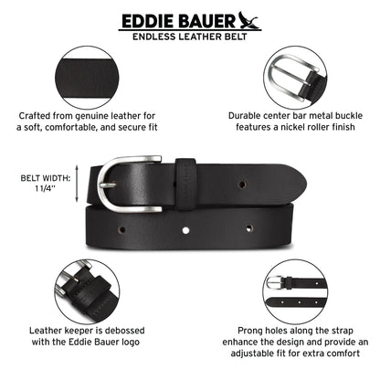 Eddie Bauer Women's Casual Leather Belts with Durable Metal Buckle, Endless Leather - Black, XX-Large