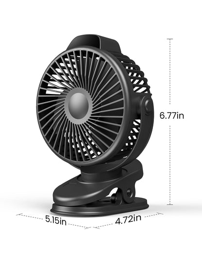 Koonie Portable Clip On Fan, Small USB Fan Battery Operated, 3 Speed Rechargeable Mini Fan With LED Display, 360° Rotate Personal Cooling Desk Fan for Stroller Travel Camping Golf Gym