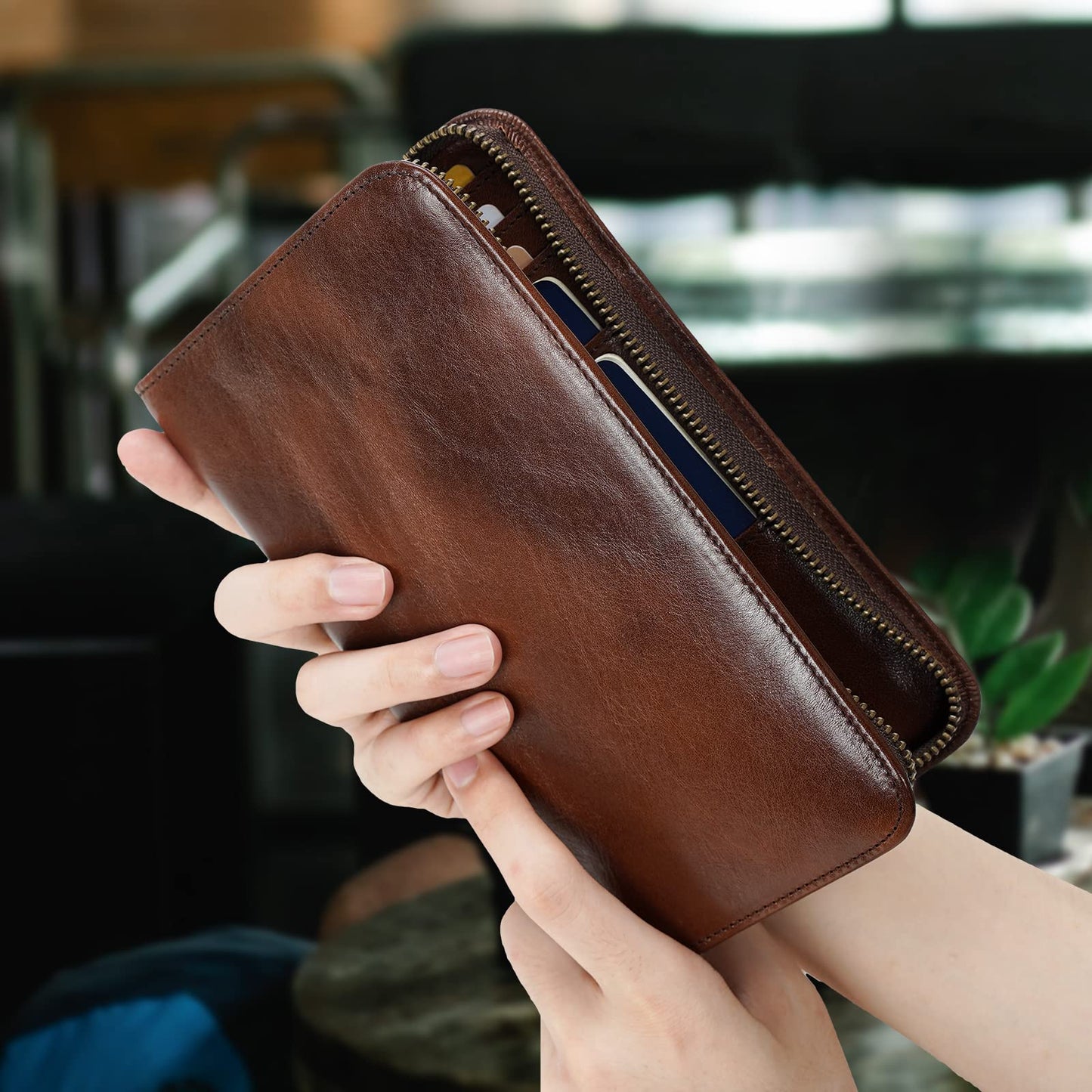Polare Full Grain Leather Passport Holder Cover Case for Men RFID Blocking Travel Wallet Holds 4 Passports (Coffee)