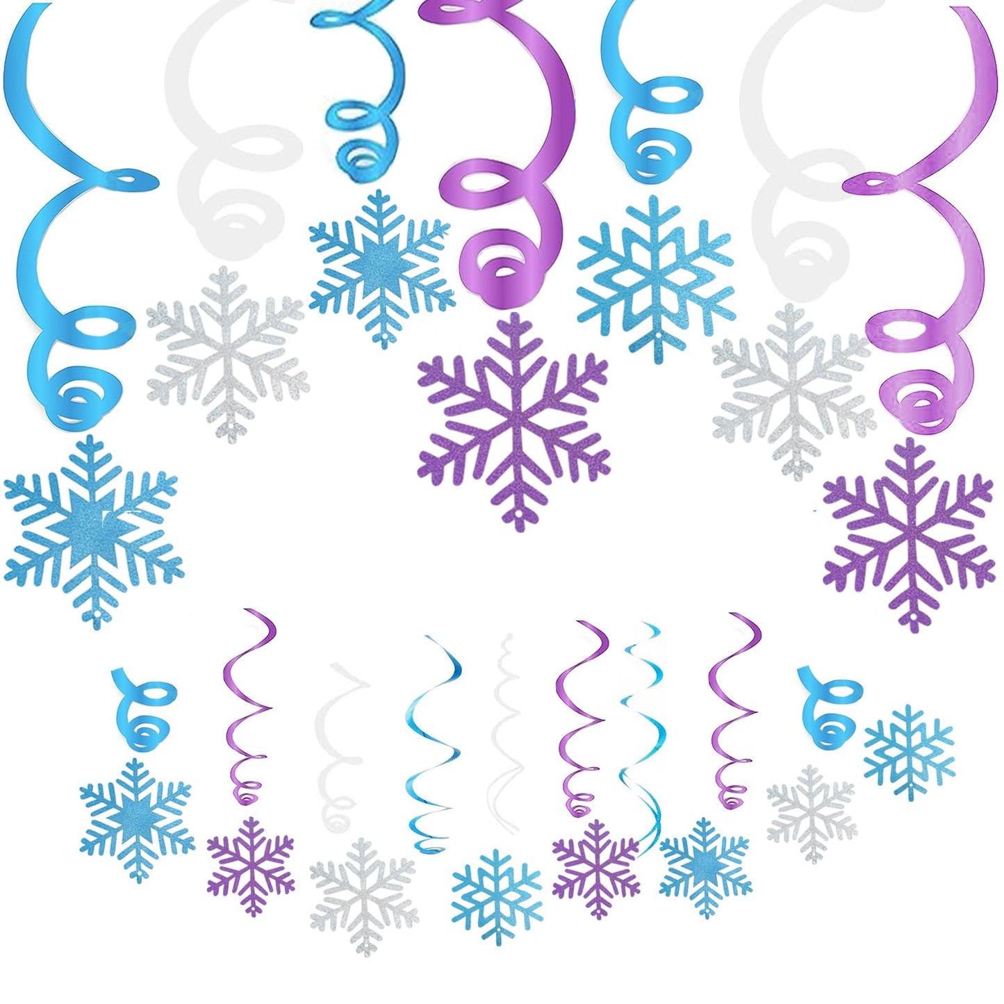 30pcs Glitter Snowflake Hanging Swirls Party Decorations, Frozen Snowflake Christmas Ceiling Streamers Birthday Party Snowflake Ornaments Garland for Winter Wonderland Xmas New Year Party Snow Decor