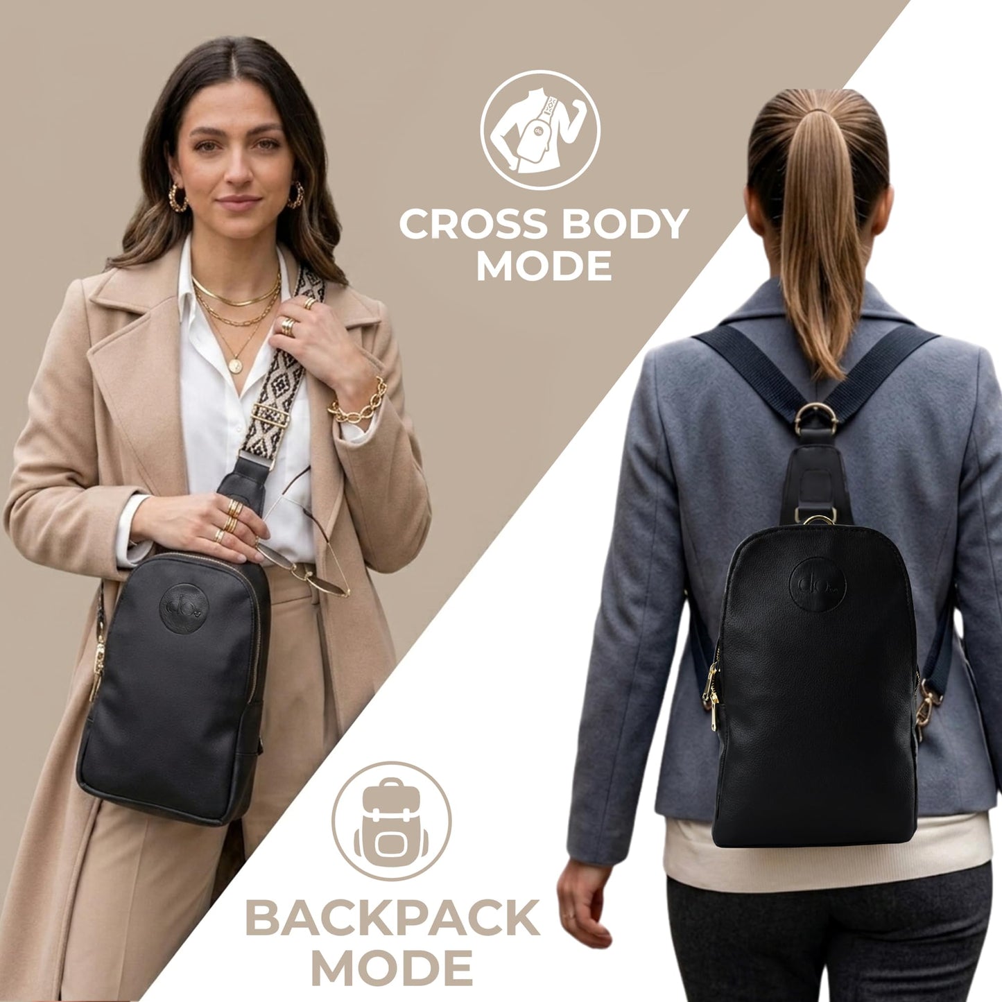 Do Love Handmade Mini Diaper Bag Backpack for Moms | Small Diaper Backpack with Crossbody Strap | Vegan Leather & Gold Hardware | Insulated Bottle Pocket | Black