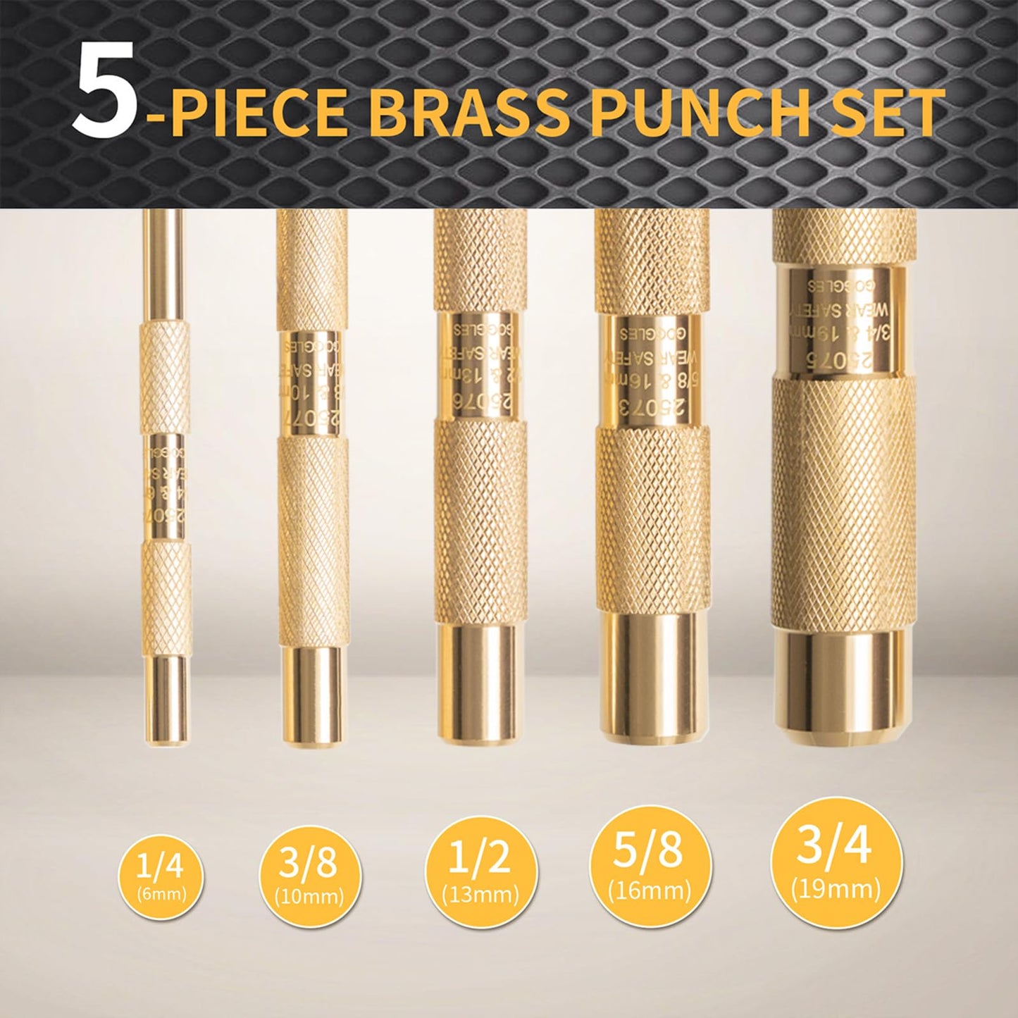 5-Piece Premium Brass Punch Set - Heavy-Duty Non-Marring Repair Tool Kit (1/4", 3/8", 1/2", 5/8", and 3/4") Replacement for 67003-MAI 045256670034 | Automotive, Industrial & DIY Use