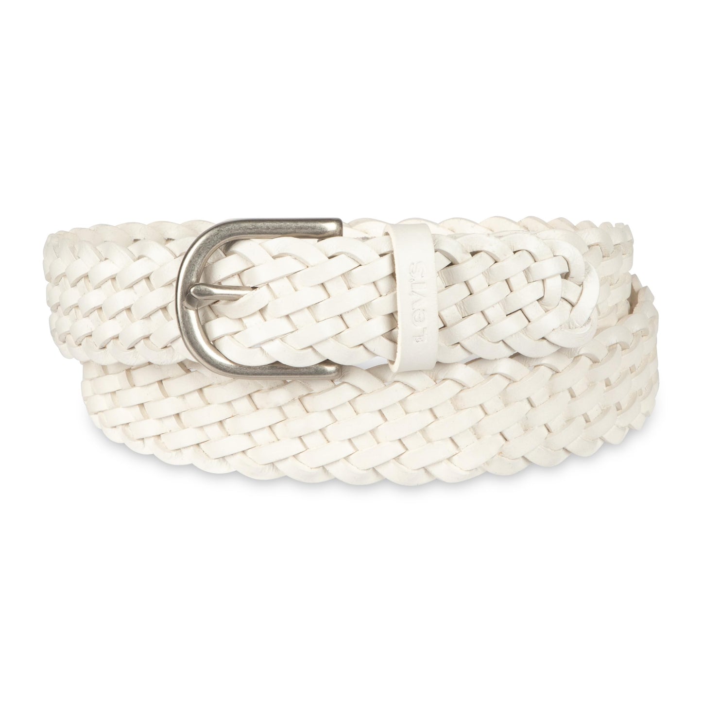 Levi's Women's Leather Braided Casual Belt, White, Small