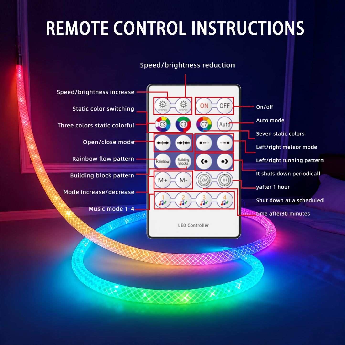 360 Degree Illuminated LED Neon Woven Light Strip, 16.4FT, 5V USB Music Synchronization APP Control for Game Room, Festival, Camping, Bedroom Decoration (9.84FT（LED Neon Woven Light Strip)