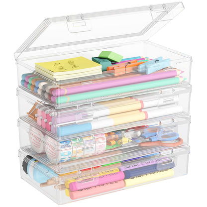 Lifewit Plastic Pencil Box with Snap-tight Lid, Large Capacity Hard Pencil Case, Craft organizer for Art Supply,Office, 4 Pack