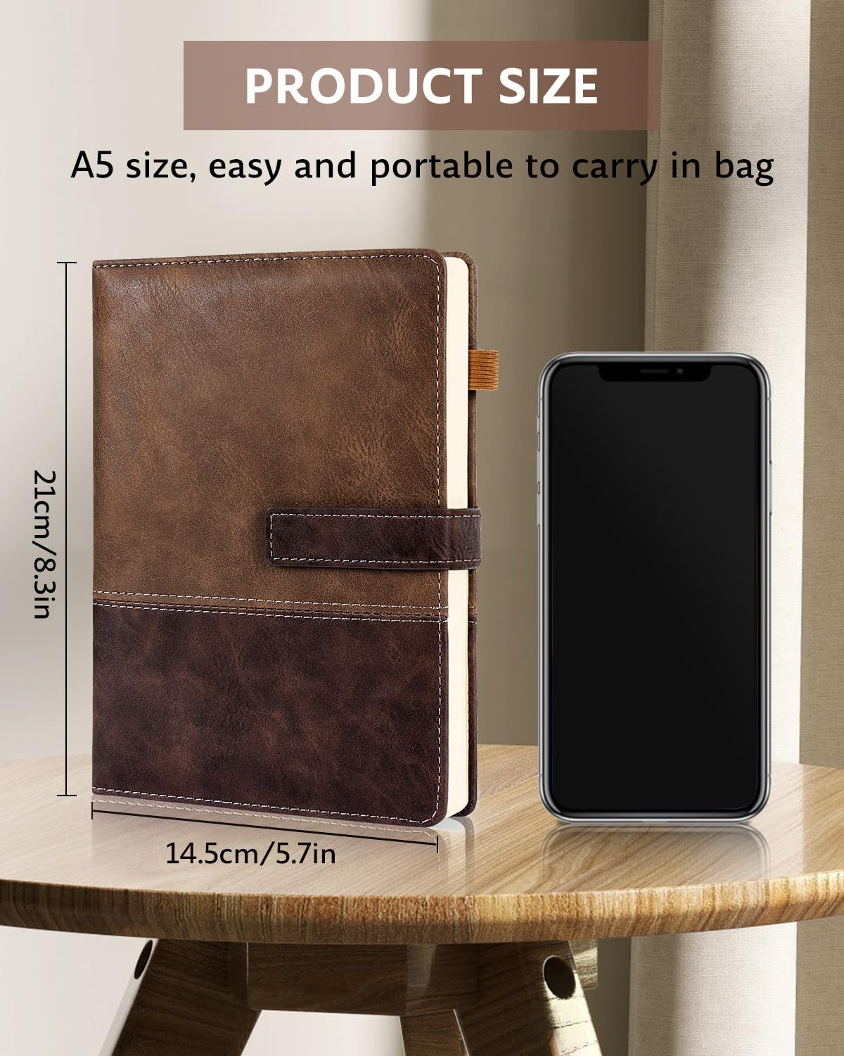 HULIPARK Leather Notebook Journal with Pen, A5 Lined Hardcover Notebook with Magnetic Closure, 240 Pages Daily Journal for Men Women, Ruled Journal Notebooks for Work, Writing, Note Taking - Brown