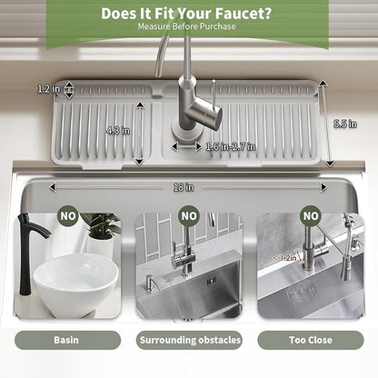 Faucet Mat for Kitchen Sink, 2025 New Silicone Sink Splash Guard, 7°Slope Fast