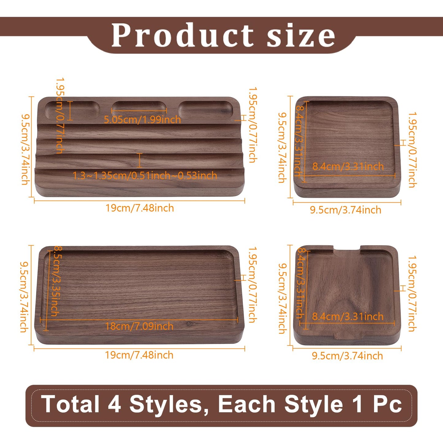 GLASSWINDS 4 Piece Wooden Desk Organizer Tray With Pen Holder, Walnut Wood Pencil Holder, Minimalist Desk Accessories, Mens Valet Tray Office Supplies, Stationery Pen Key Wallet Catchall Trays