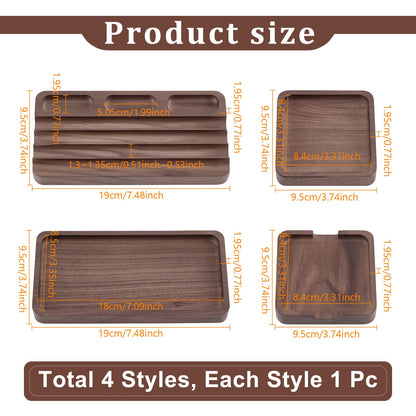 GLASSWINDS 4 Piece Wooden Desk Organizer Tray With Pen Holder, Walnut Wood Pencil Holder, Minimalist Desk Accessories, Mens Valet Tray Office Supplies, Stationery Pen Key Wallet Catchall Trays