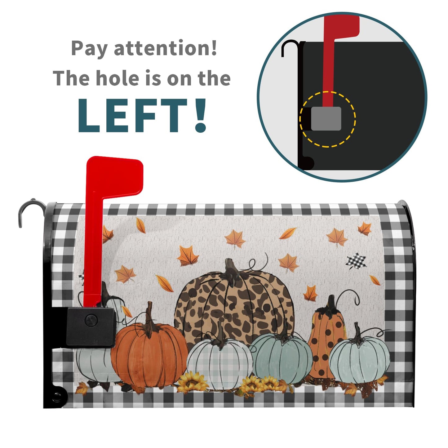 Fall Magnetic Mailbox Covers Buffalo Plaid Harvest Pumpkin Post Wraps Pumpkins Maple Leaf Decorative Waterproof Mail Box Covers Autumn Thanksgiving Holiday Letter Box Cover for Garden Yard 25.5x21inch