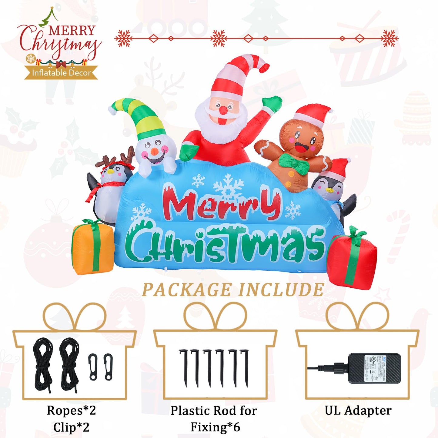MUMTOP 7.5FT Long Christmas Inflatables Outdoor Decorations, Inflatables Santa Snowman Gingerbread Man Penguins Blow up Merry Christmas Yard Decorations Built-in LED Lights for Outdoor Party Holiday