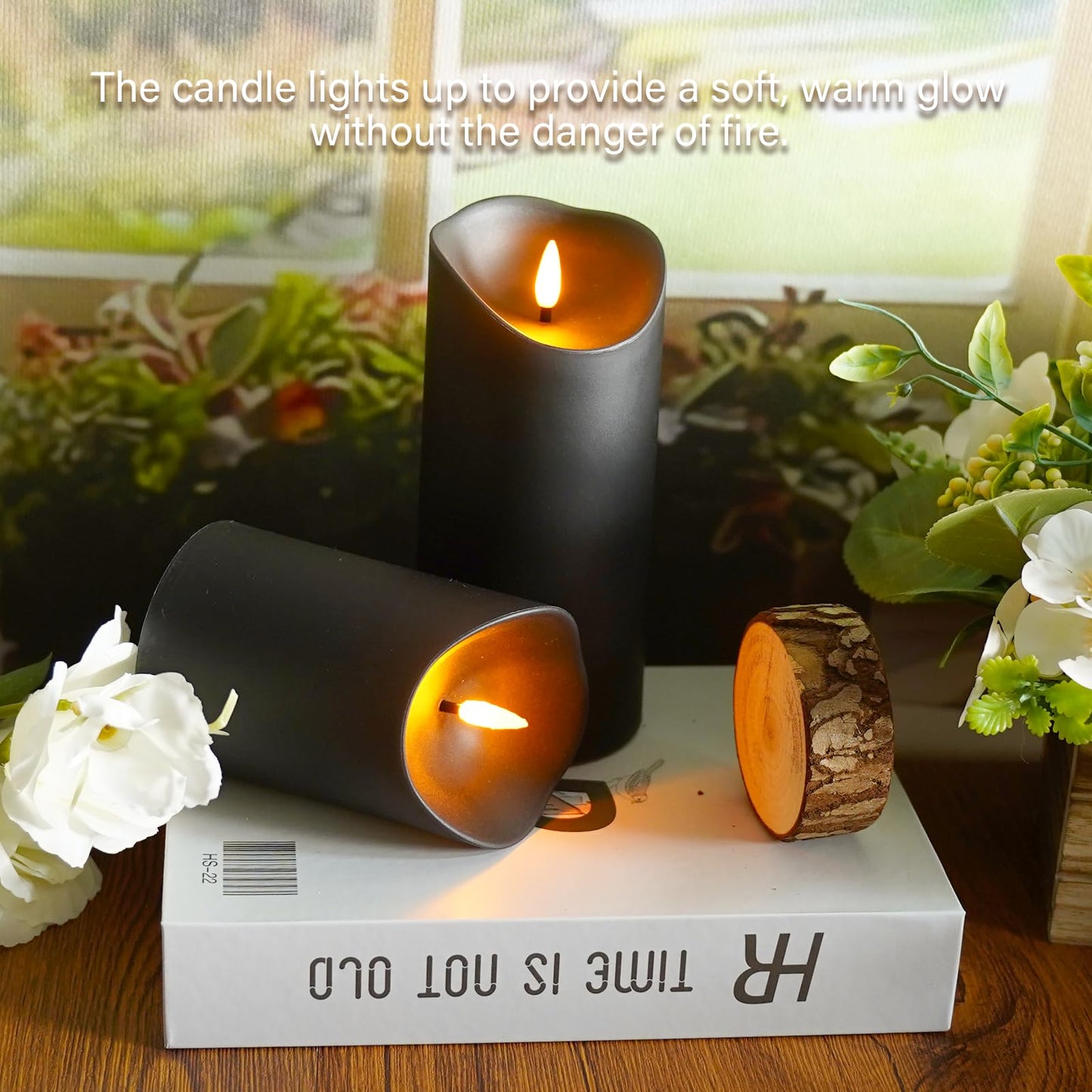Eebuss Flameless Candles with Remote Timer, Battery Operated Realistic Flickering LED Candles, 9 Packs Fake Candles for Home Decor (D3 x H 3" 4" 5" 6" 7") (Black)