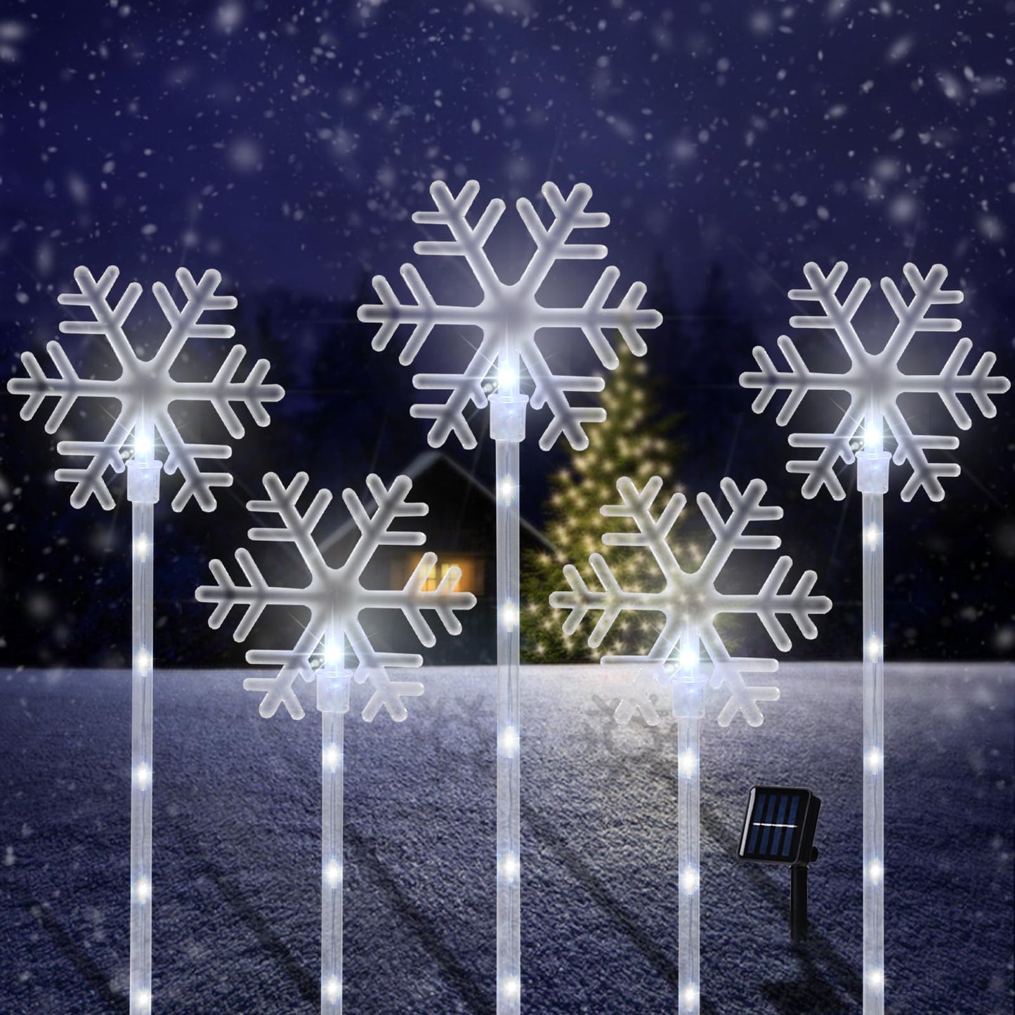 ILLUMINEW Christmas Solar Stake Lights, 5 Pack Waterproof Landscape Christmas Lights, Pathway Christmas Decorations, LED Lights for Yard Lawn Patio Walkway Decor (5PCS Snowflake-Cool White)