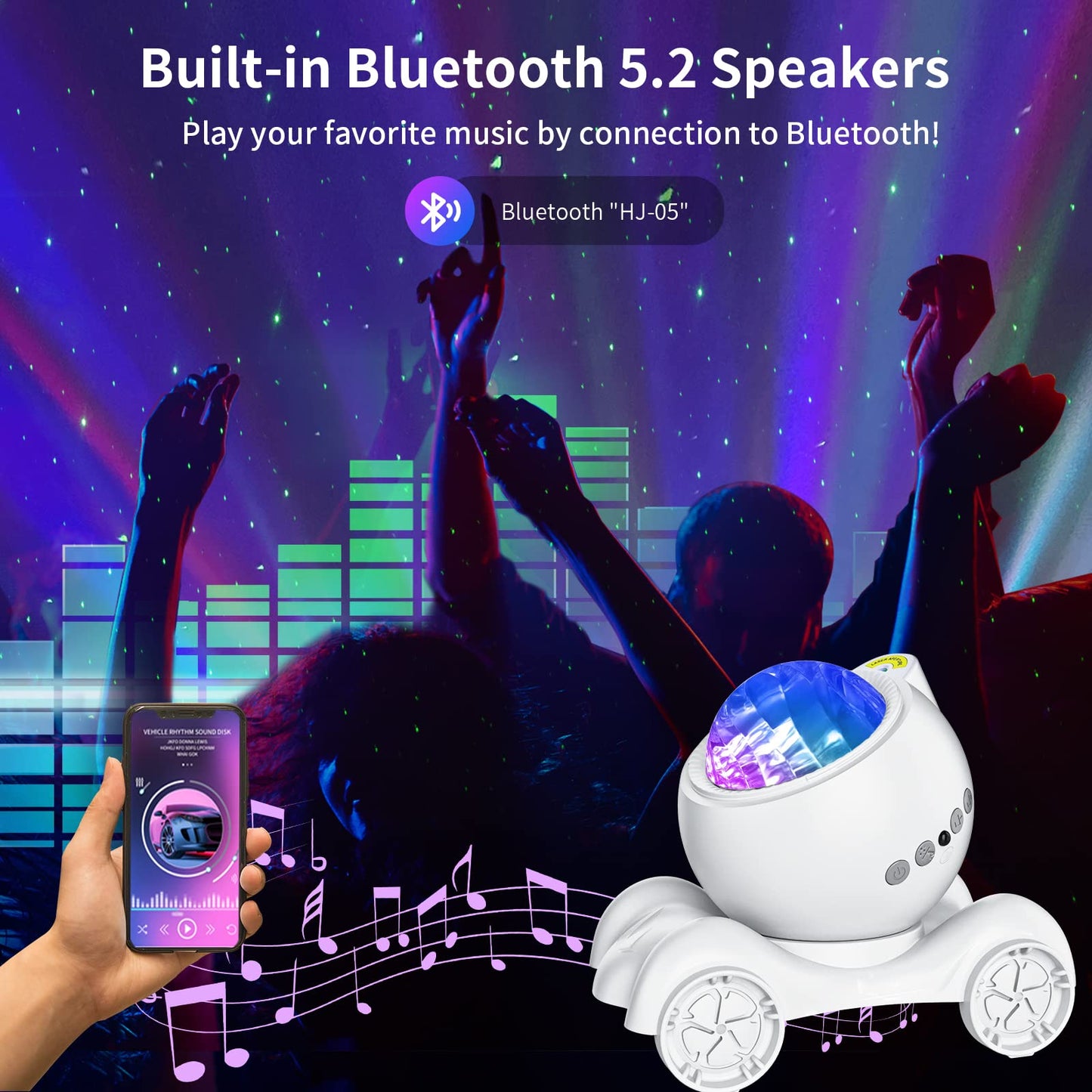 ENOKIK Northern Light Projector, Aurora Star Projector Built-in Bluetooth Speaker, White Noise Machine for Kids Adults, Galaxy Light for Bedroom/Ceiling/Party/Gift (White)
