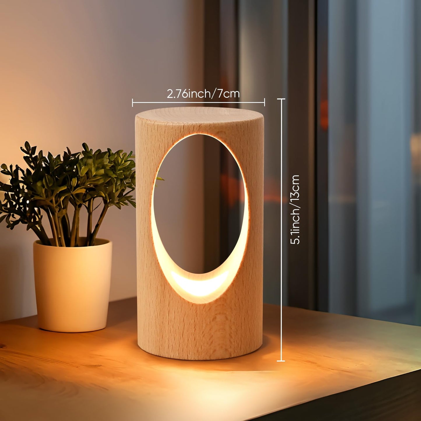 YIEONSHION LED Wooden Desk Lamp, Dimmable Bedside Night Light for Bedroom, Creative Home Décor Table Lamp, Warm Ambient Lighting, Unique Housewarming Gift