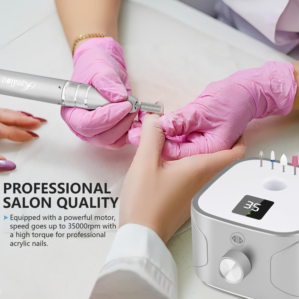 Kredioo Nail Drill Professional Electric 35000RPM Nail Drill Machine Kit Remove Gel Nails Acrylic Polish Thick Toe with 11 Sanding Bits E File Set