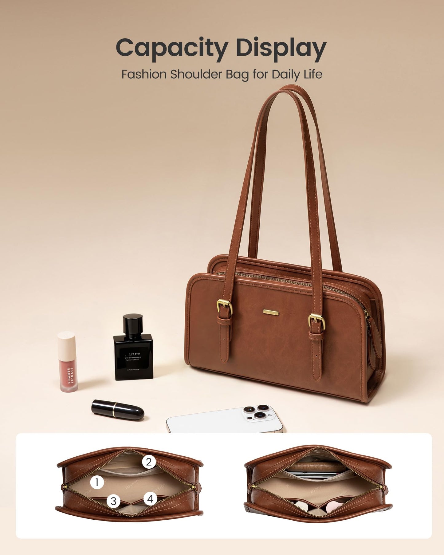 LOVEVOOK Swing Zip Shoulder Bag, Small Purses for Women Trendy Handbags, Mini Vintage Hobo Clutch Leather Tote