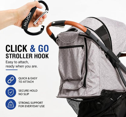 Stroller Hooks 2 Pack Heavy Duty Large Carabiner Clips for Bags & Baby Gear