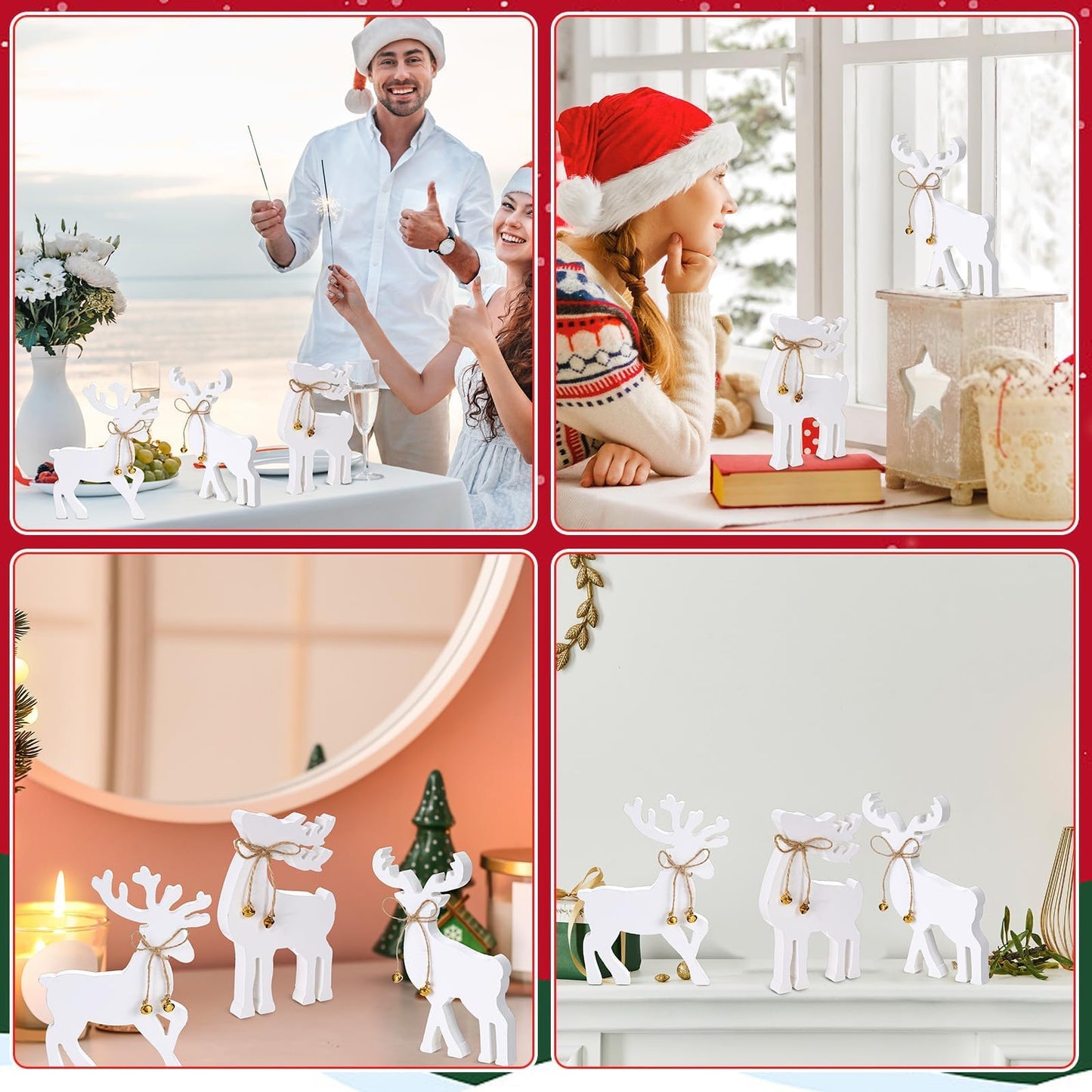 Lonfliness 3Pcs Reindeer Christmas Decorations Indoor Christmas Table Wood Sign Centerpiece Rustic Tabletop Decor Xmas Table Decor Gifts for Winter Holiday Home Kitchen Mantel Office Display