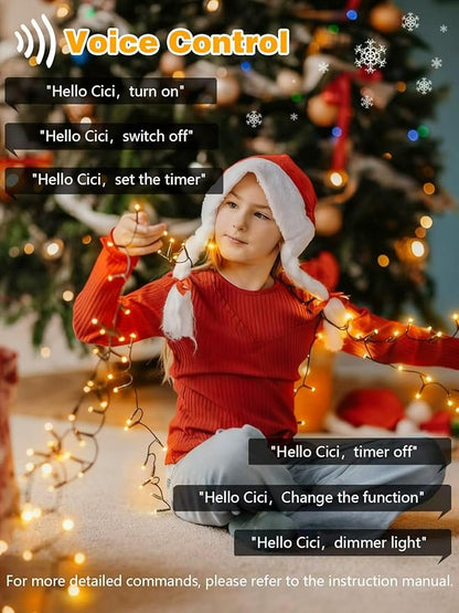 Voice Controlled Christmas Lights with Remote, 132 FT 400 LED String Lights Indoor Outdoor with 12 Modes 3 Timers, Dimmable Twinkle Light Plug in Waterproof for Xmas Tree Party Decor, Warm White