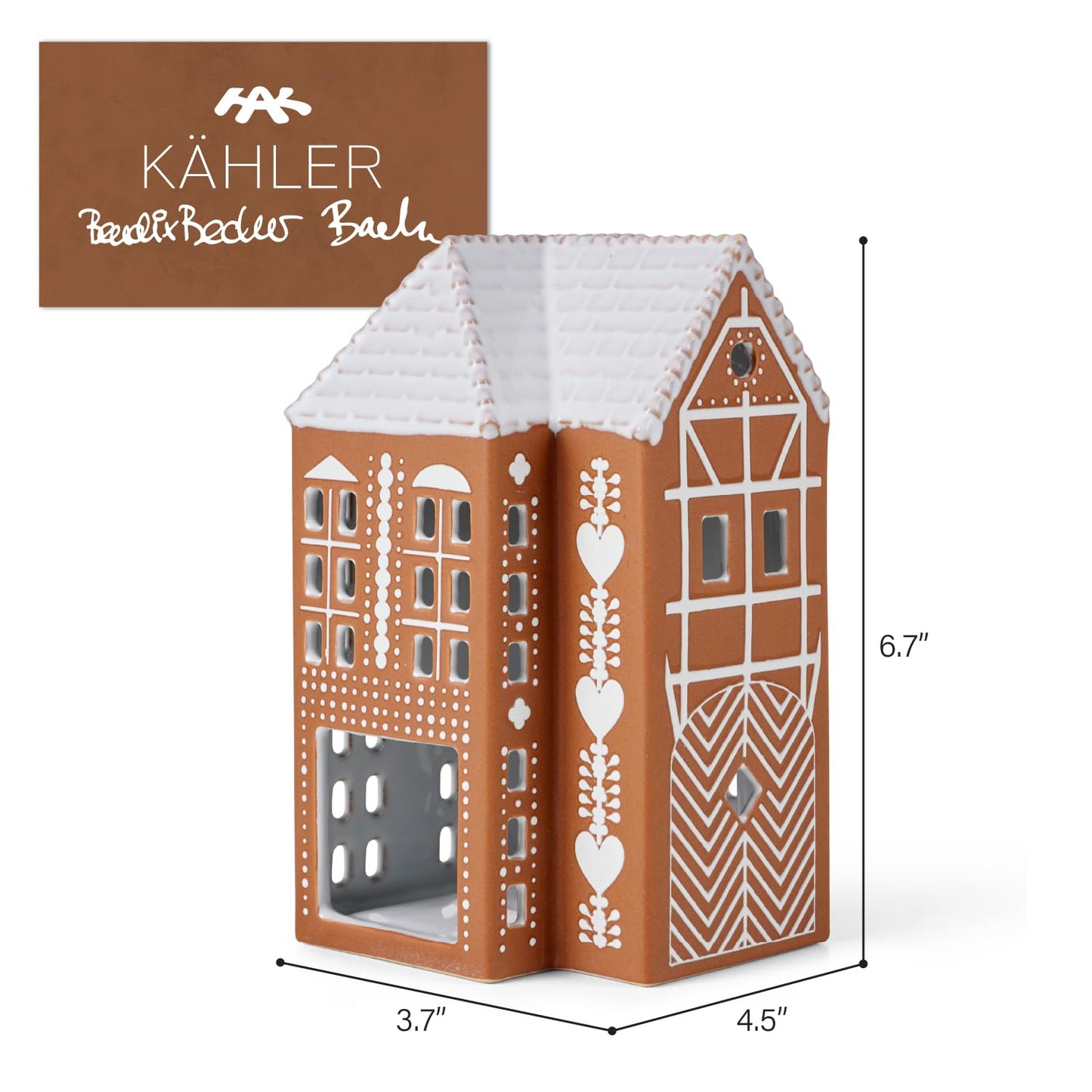 Kahler Gingerbread Lighthouse | Brown and White Stoneware | Large 6.7 Inch