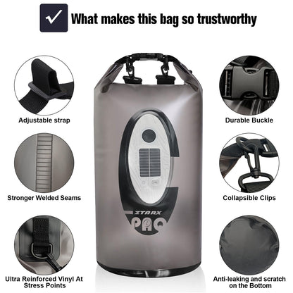 Qoolife Dry Bag Waterproof with Solar Bluetooth Speaker & Light - 20L Roll Top Dry Sack Keeps Gear Dry for Men Women Kayaking, Beach, Rafting, Boating, Hiking, Camping and Fishing