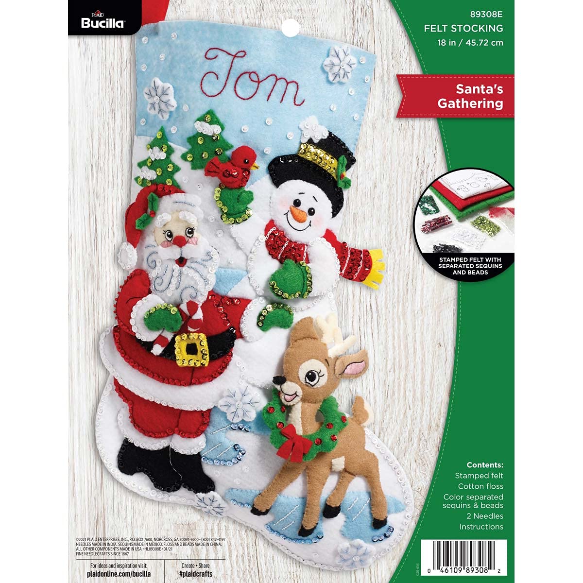 Bucilla, Santa's Gathering, Felt Applique Christmas Stocking, 18", 89308E