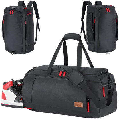 Lifewit Gym Bag for Men & Women with Shoe Compartment, 40L Carry On Duffle Bag for Travel, 3 In 1 Waterproof Weekender Workout Overnight Sports Backpack with Dry and Wet Seperation, Black