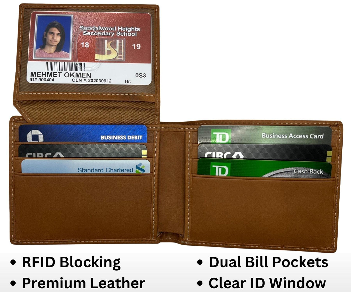 CraftZen Custom Genuine Leather Wallet for Men, RFID Blocking Personalized Bifold Wallet with ID Window, Engraved Real Leather Wallet for Men with Gift Box (Brown)