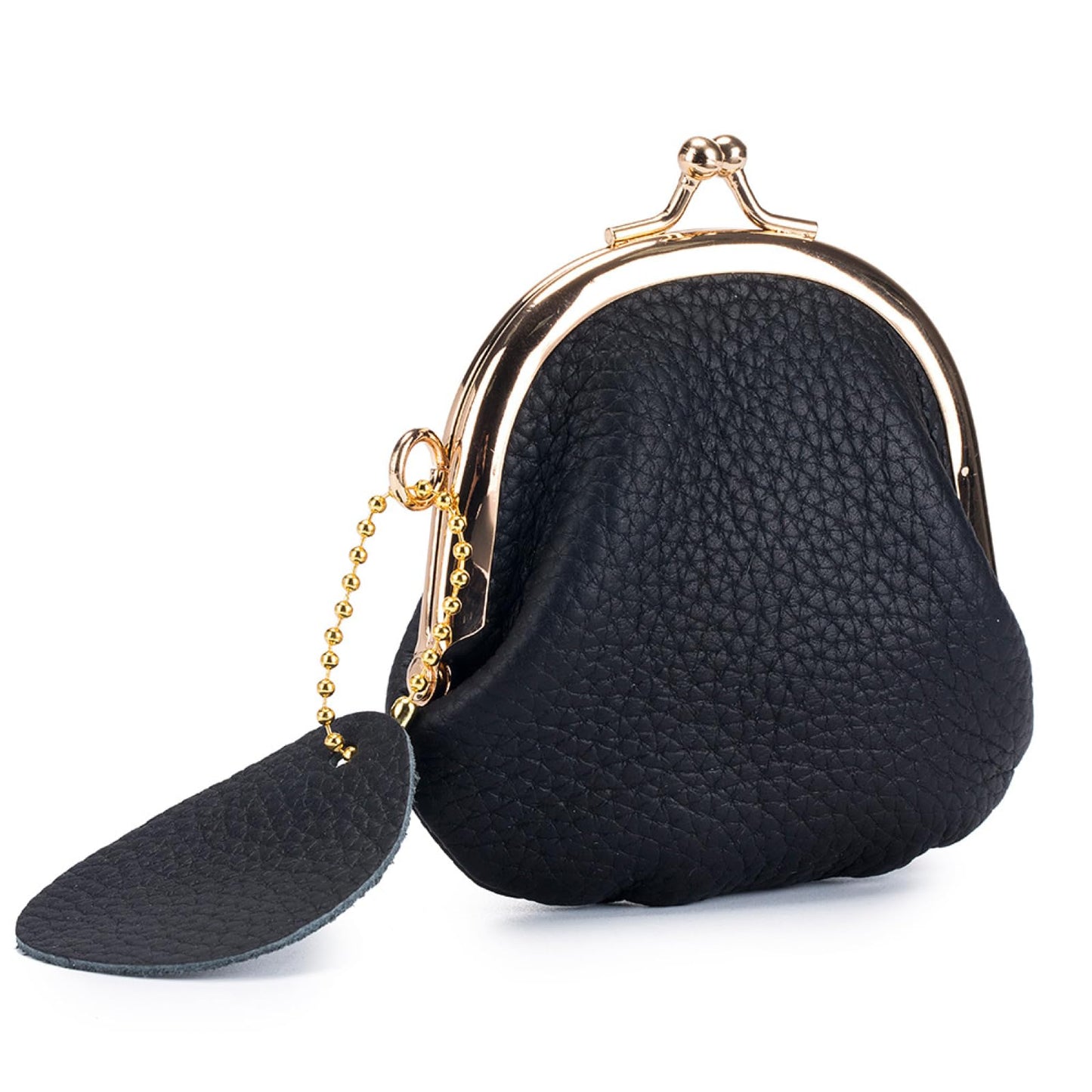 Genuine Leather Small Coin Purse for Women, Vintage Leather Change Purse, Coin Bag with Kiss Lock, Mini Coin Purse for Women's (Black)