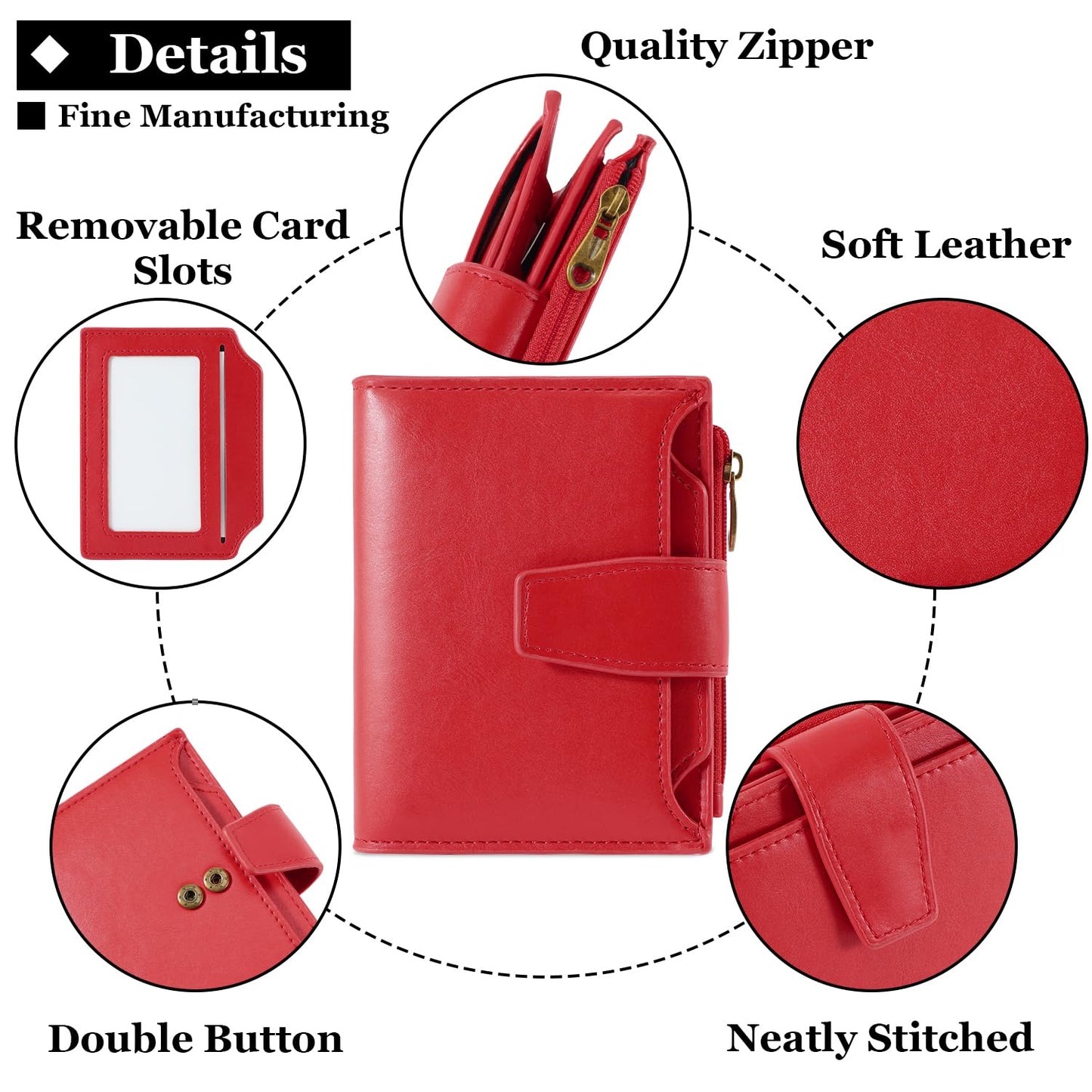 Airkit Small Wallet Women RFID Blocking PU Leather Bifold Compact Card Holder Wallet for Women with Zipper Coin Pocket 4 ID Window