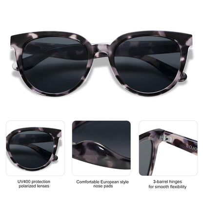 SOJOS Trendy Cat Eye Round Polarized Sunglasses for Women Fashion UV Protection Sunnies Sunglasses SJ2175