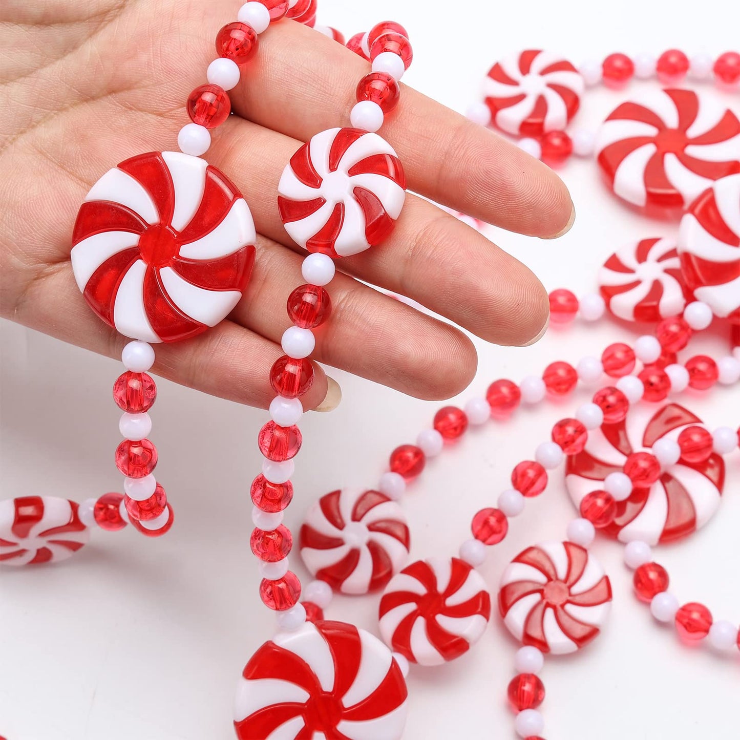TFTAFAN 29.5ft Plastic Christmas Candy Cane Garland, Red & White, 21pcs, 354in, Artificial, Non-Lighted, Ideal for Christmas Tree, Fireplace, Indoor Decor