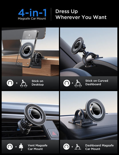 LISEN for MagSafe Car Mount [360° Rotation] Magnetic Phone Holder for Car Vent Phone Mount, Hands Free Phone Mount for Car Accessories, Phone Car Mount for iPhone Includes Vent/Dashboard Mount, Black