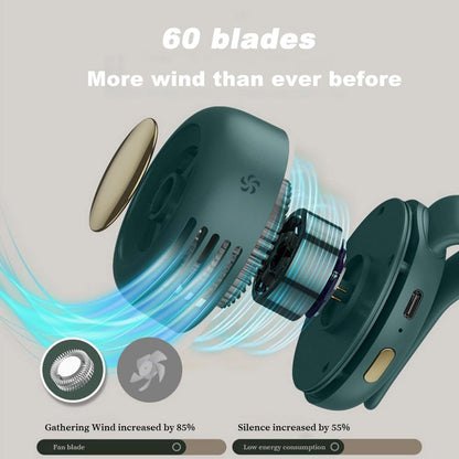 Portable Silent Mini Bladeless Electric Fan - Portable Rechargeable Neck Fan - Mini Whirlwind Clip-On Fan with 3 Speed Settings, USB Type-C Charging - Green