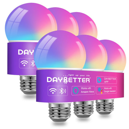 DAYBETTER Smart Light Bulbs, Smart Bulb That Compatible with Alexa & Google Home, 2.4G WiFi Bluetooth Alexa Light Bulbs, RGBCW Color Changing LED Light Bulb, 60W Equivalent, 800LM, 6Pack
