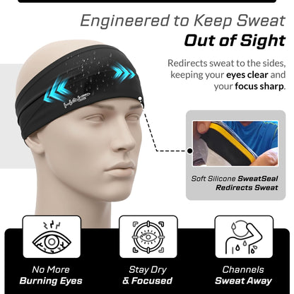 Halo Headband Bandit - Wide Pullover Sweatband for Both Men and Women, Black