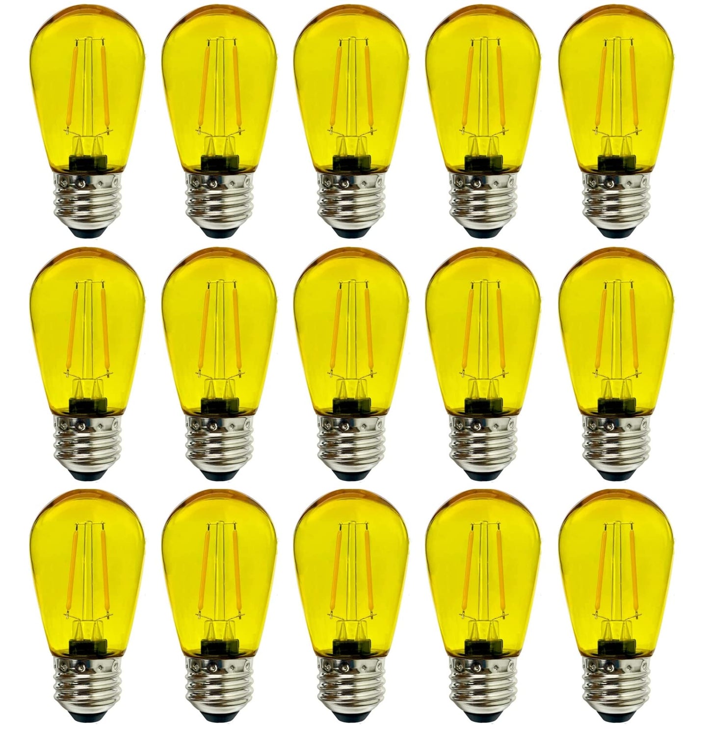 Minsily 15 Pack S14 LED Bulb Yellow Christmas Replacement Bulbs 2W S14 Outdoor LED String Lights Plastic Shatterproof Edison Bulb E26 Base Decorative Bulbs for Christmas Halloween Holiday Home Decor