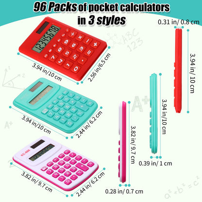 Yunsailing 96 Pcs Pocket Calculators Bulk Mini 8 Digit Handheld Calculator Small Basic Standard Calculator for Students Kids Teachers School Desktop Home Office, 3 Designs (Classic)