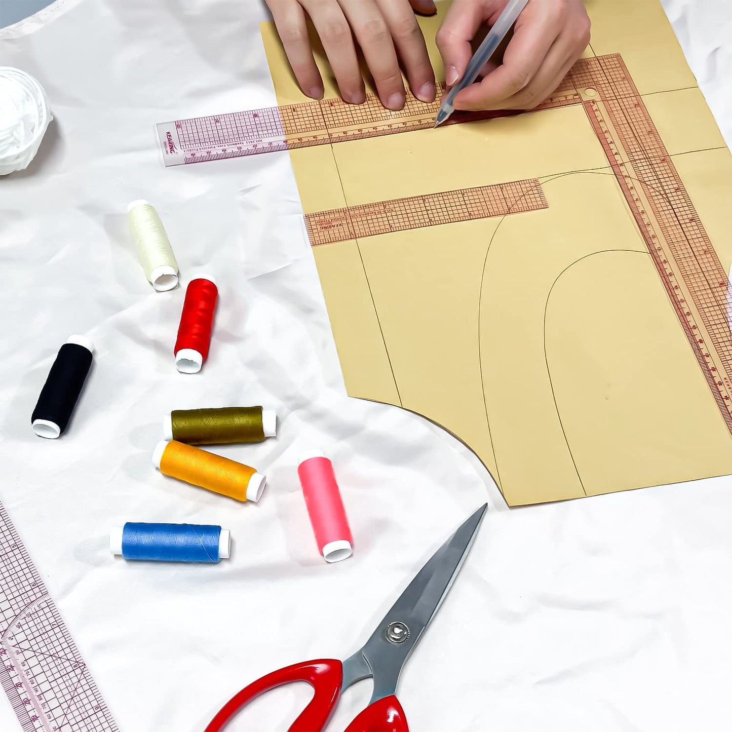 KEARING 12 Inch Plastic L-Square Ruler Clear Sewing Ruler for Pattern Making, Fabric Sewing Measuring Supplies