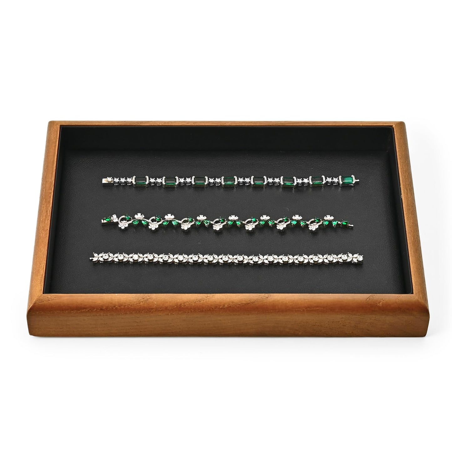 Oirlv Solid Wood Stackable Jewelry Organizer Tray Jewelry Drawer Organizer(Black)