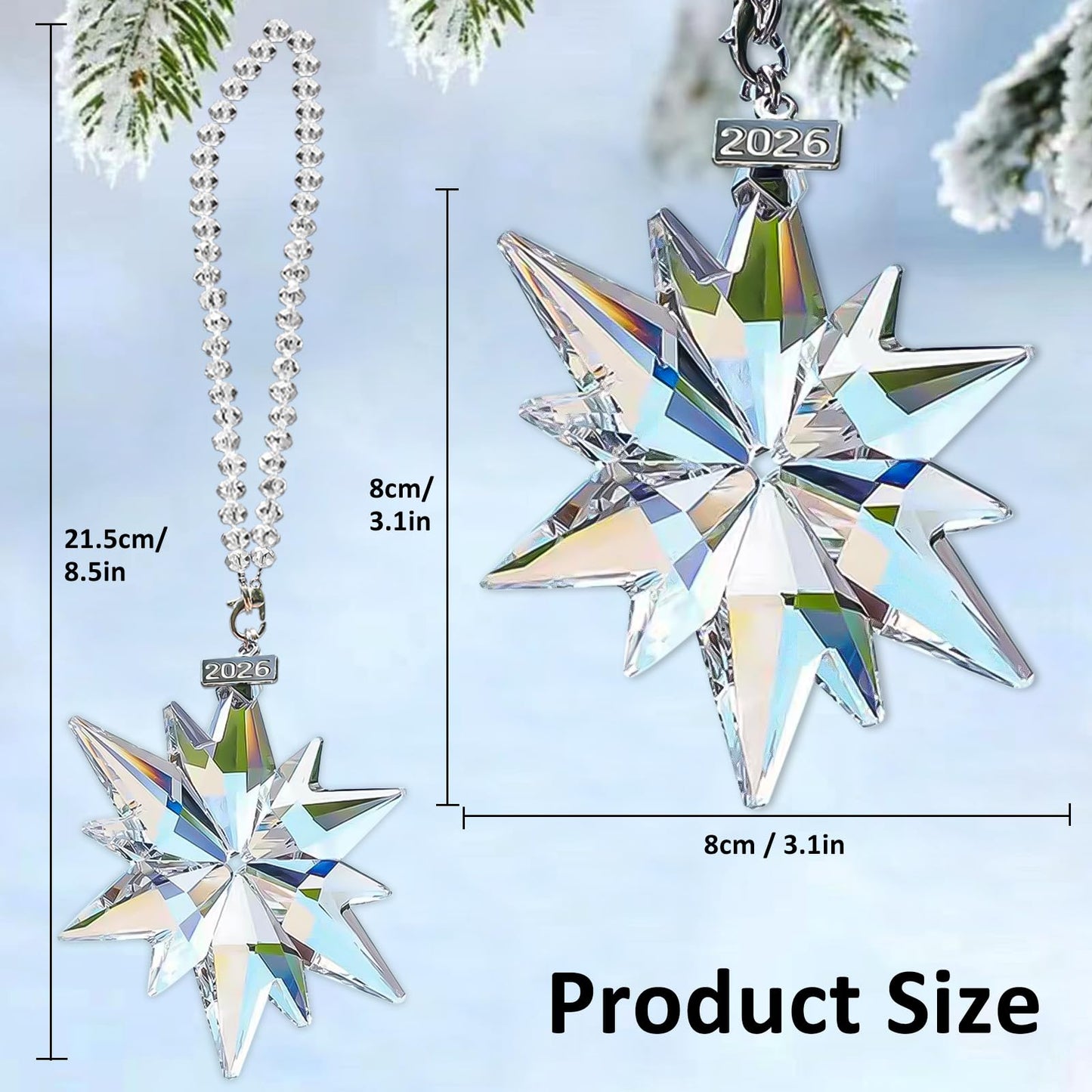 2026 Annual Christmas Ornaments Crystal Snowflake Star, Sparkly Crystal Ornament for Christmas Tree, Beautiful Ornaments for Women Girls