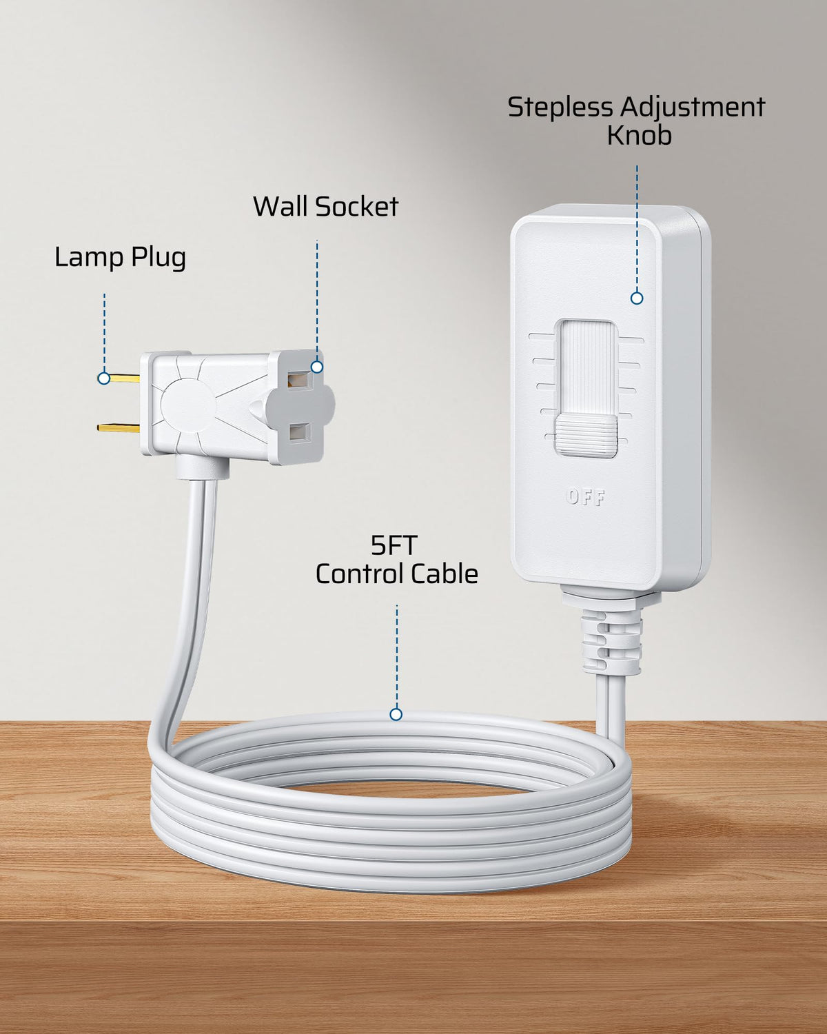 DEWENWILS Plug in Dimmer Switch for Lamp, Table Lamp Dimmer for Dimmable LED/CFL Lights and Incandescent Bulbs, Full Range Slide Control, 5 ft Extension Cord, White