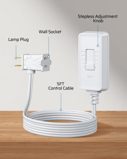 DEWENWILS Plug in Dimmer Switch for Lamp, Table Lamp Dimmer for Dimmable LED/CFL Lights and Incandescent Bulbs, Full Range Slide Control, 5 ft Extension Cord, White