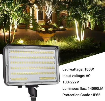100W Outdoor LED Flood Light,AC100-277V 14000Lumens 5000K IP65 Waterproof Knuckle Mount Floodlight for Yard Garden,ETL Listed