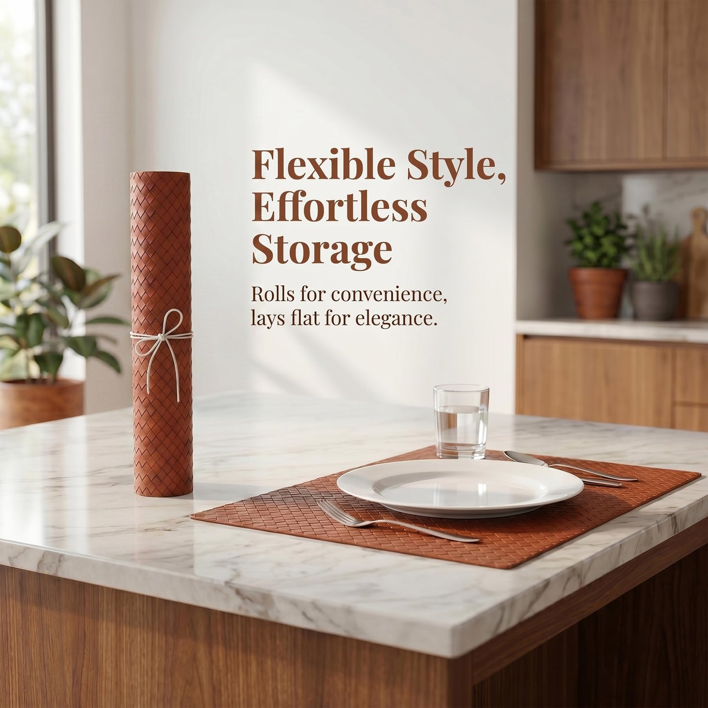 DRMHM Lattice Faux Leather Placemats Set of 6 for Kitchen Dining Table Decor Heat Resistant Table Placemats Waterproof Table Mats 17 * 12in Brown