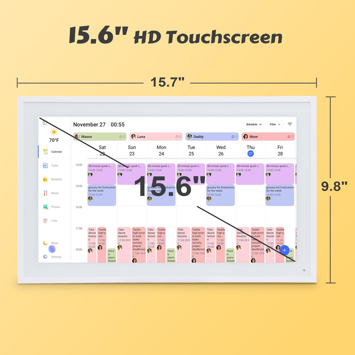 COMIX 15.6" Smart Digital Wall Calendar - WiFi Family Organizer with Sync Google/Outlook/Apple Calendar, Touchscreen Meal Planner & Chore Chart, Digital Photo Frame for Home & Office